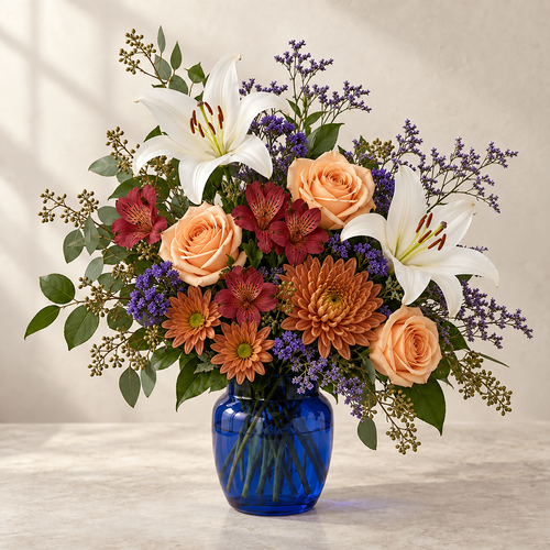 Fall seasonal palette for Blue Haven Bouquet