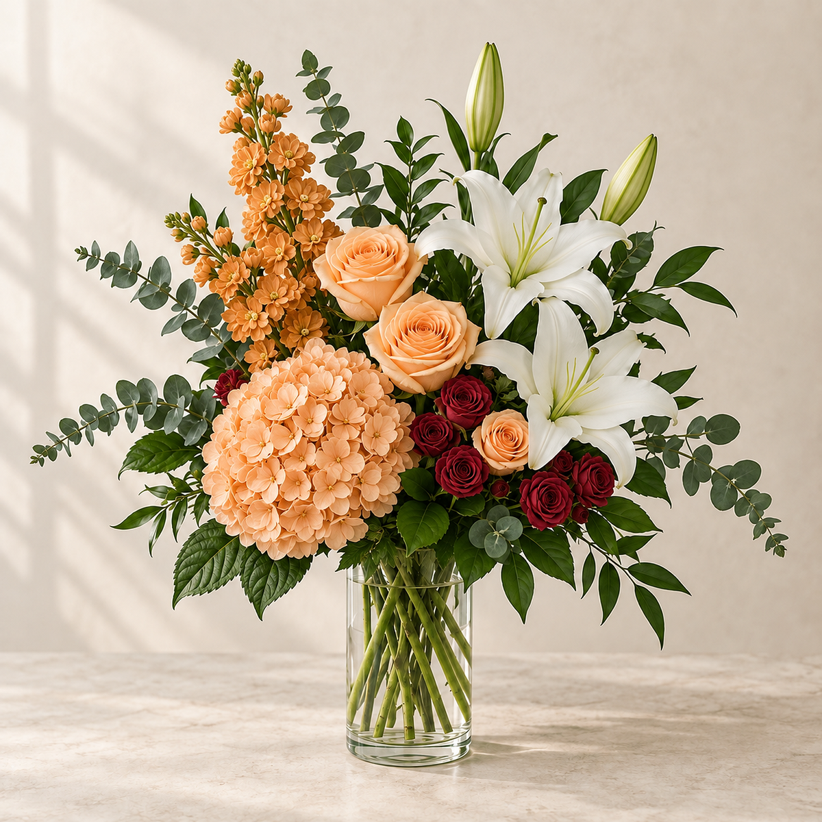 Fall seasonal palette for Heartfelt Remembrance Bouquet