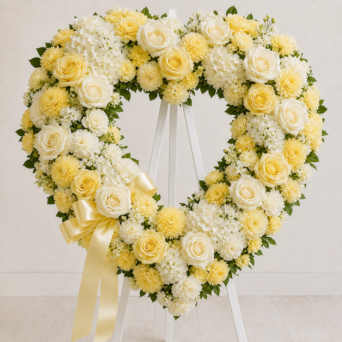Butter yellow and cream white open heart standing spray