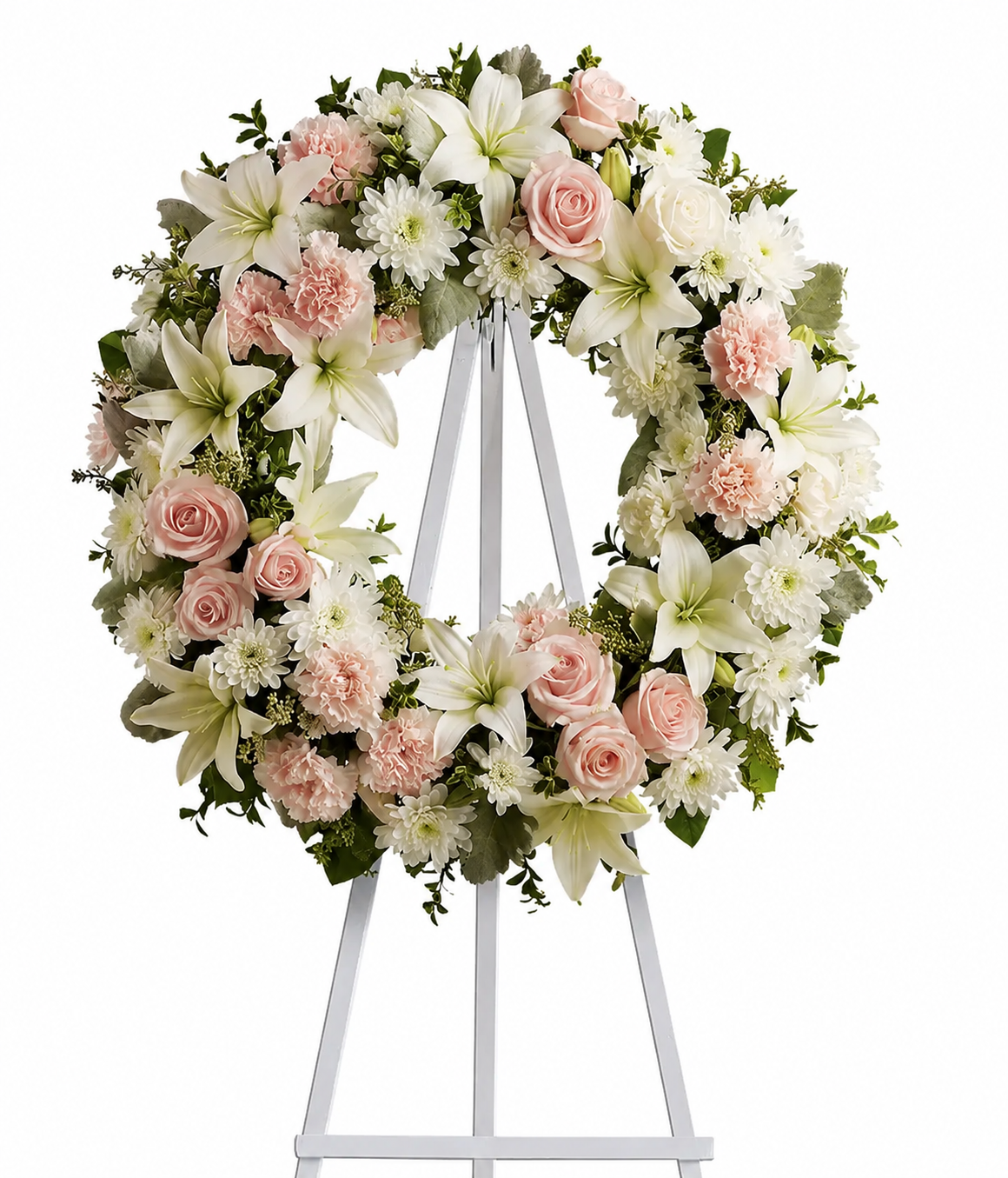 Blush pink and white floral remembrance wreath