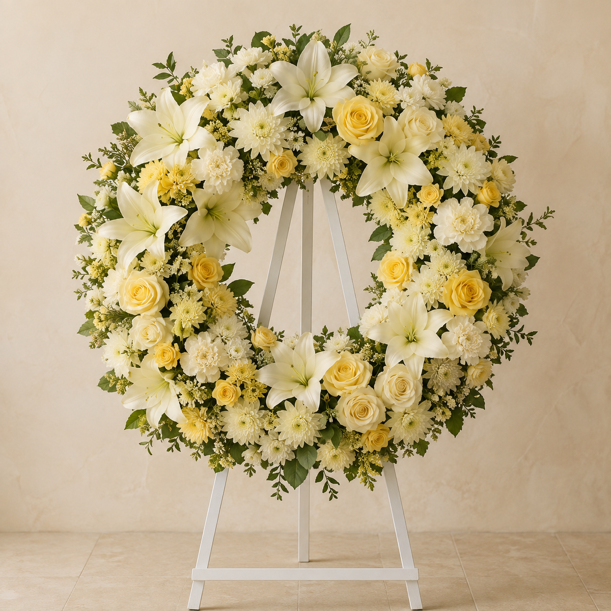 Butter yellow and cream white floral remembrance wreath