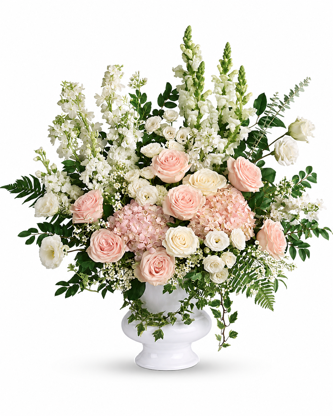 Blush pink and white service floor basket
